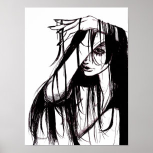 Poster Illustration sombre de femme à l'encre gothique Ar