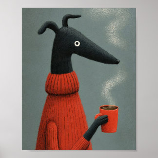 Poster Illustration stylisée de café au chien noir