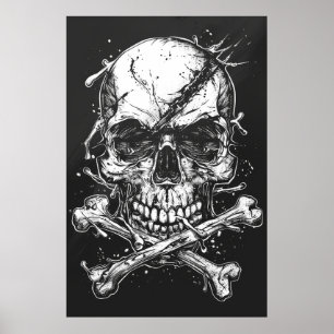 Poster Illustration unique du crâne et des os croisés du