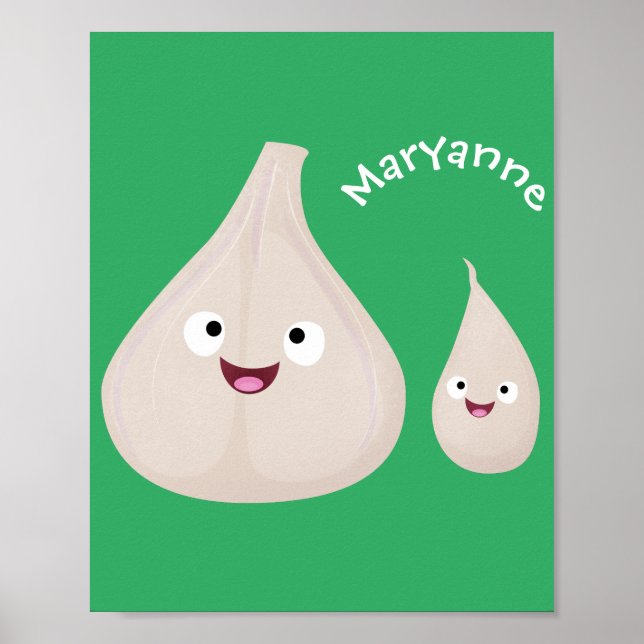 Poster Illustration végétale de caricature à l'ail mignon (Devant)