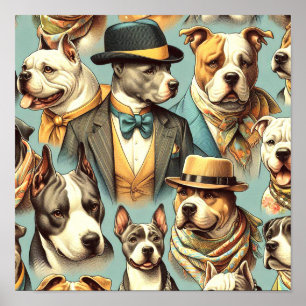 Poster Illustration vintage American Pit Bull Terrier