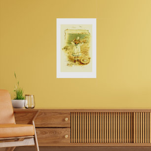 Poster Illustration vintage Child at the Beach Storybook