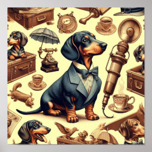 Poster Illustration vintage Dachshund