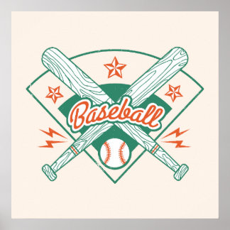 Poster Illustration vintage de battes et balle de basebal