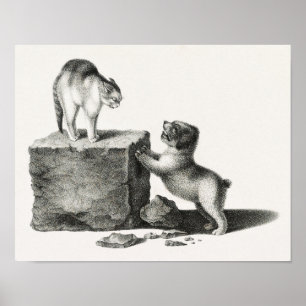 Poster Illustration vintage de chats et de tasses