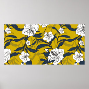 Poster Illustration Vintage de fleur en fleur de contour.