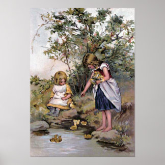 Poster Illustration Vintage de l'alimentation des canards