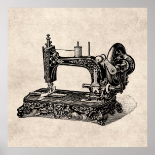 Poster Illustration vintage de machine à coudre de 1800s