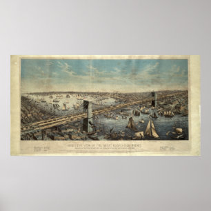 Poster Illustration vintage de pont de Brooklyn (1883)