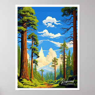 Poster Illustration Vintage de Redwood California Art Tra