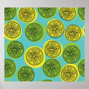 Poster Illustration vintage des tranches de citron.