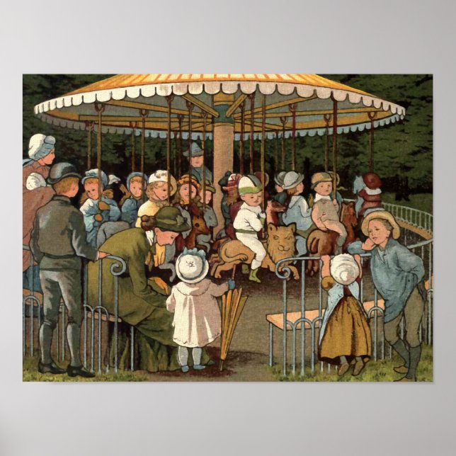 Poster Illustration Vintage du carrousel (Devant)