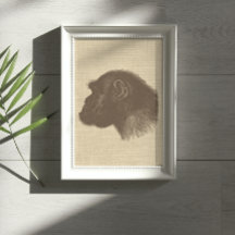 Illustration vintage du chimpanzé sur Burlap