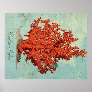 Poster Illustration vintage du corail rouge