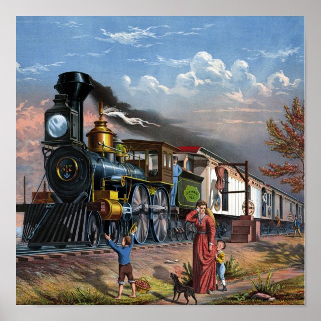 Poster Illustration vintage du train (Devant)