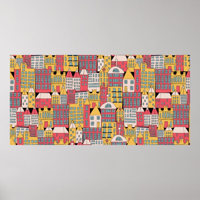 Poster Illustration vintage d'un bâtiment urbain dans le (Devant)