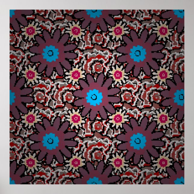 Poster Illustration vintage. Folklore ethnique violet, ro (Devant)