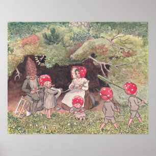 Poster Illustration vintage Forêt Enfants Elsa Beskow