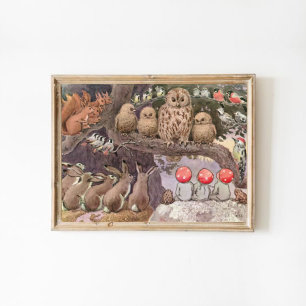 Poster Illustration vintage Forêt Enfants Elsa Beskow