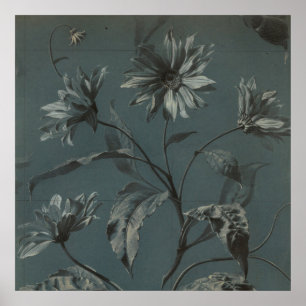 Poster Illustration vintage grise de fleur de marais