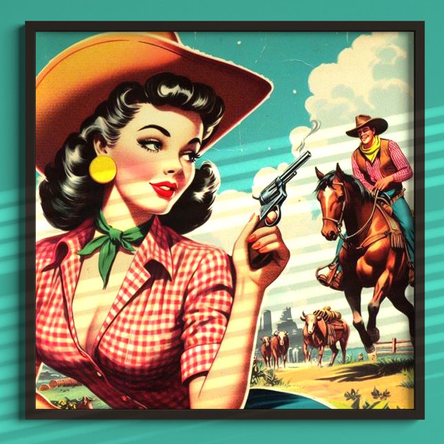 Poster Illustration vintage Pulp Cowgirl (Créateur téléchargé)