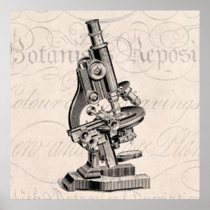 Poster Illustration vintage rétro Steampunk de microscope