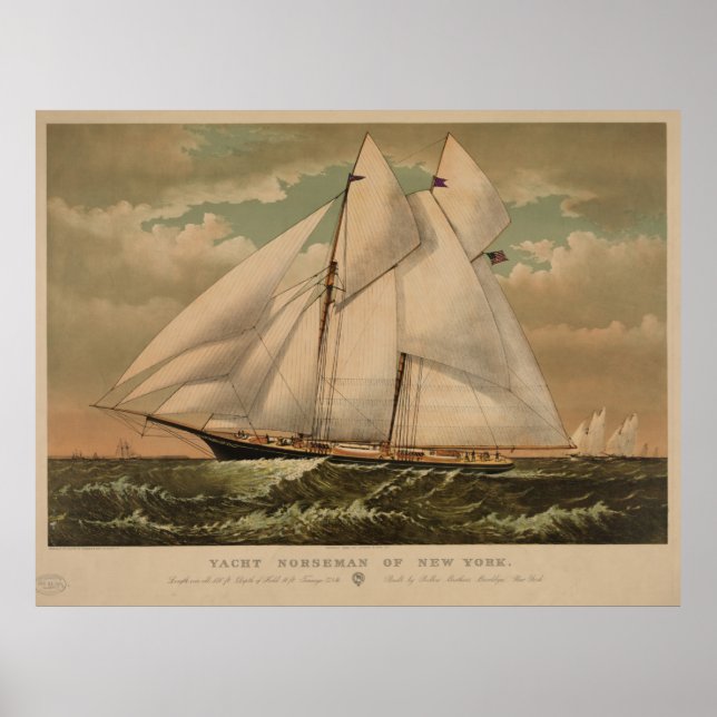 Poster Illustration vintage Schooner Yacht (1882) (Devant)