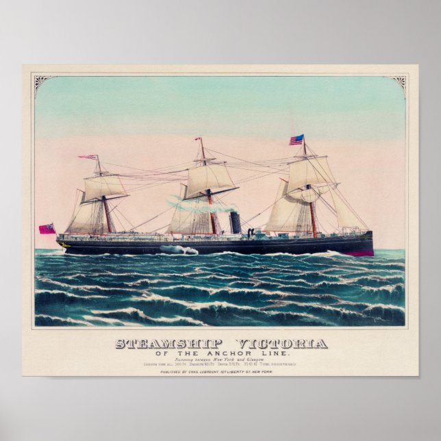 Poster Illustration vintage Steamship (Devant)