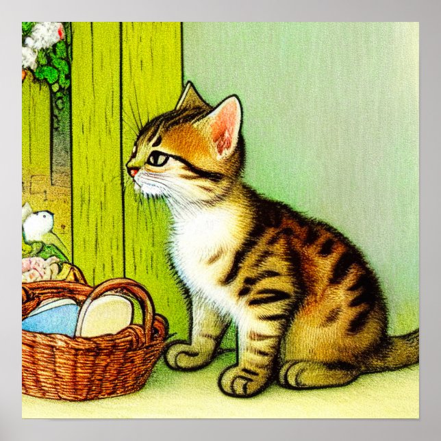 Poster Illustration vintage Tabby Cat (Devant)