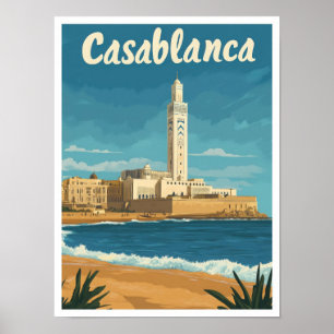 Poster Illustration Vintage voyage de Casablanca Maroc
