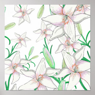 Poster Illustration White Lilies