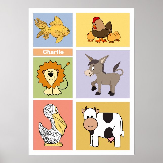 Poster Illustrations d'animaux personnalisées nom d'enfan (Devant)