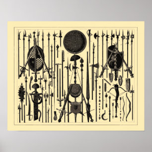 Poster Illustrations d'armes médiévales antiques