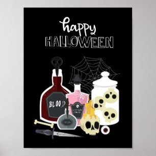 Poster Illustrations de crânes et de potions Halloween he