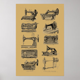 Poster Illustrations de machines à coudre de l'ère victor