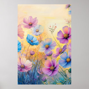Poster Illustrations personnalisées de fleurs roses viole