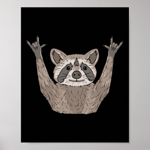 Poster ILY Raccoon ASL Gesture mains sourdes Perte auditi