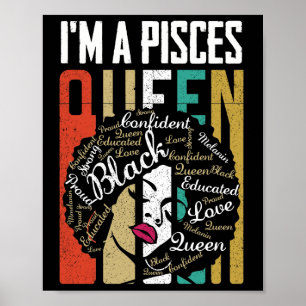 Poster I'm A Pisces Queen Black Women Février March Bday