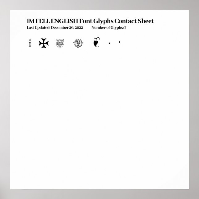 Poster IM FELL FRANÇAIS Font Glyphes Feuille de contact (Devant)