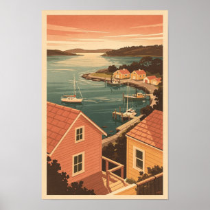 Poster im Stil von New England mit Hafen-Sonnenunt
