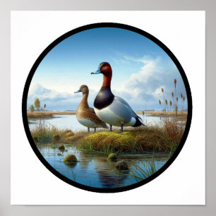 Poster Image 3D circulaire d'un beau canard à dos de cana