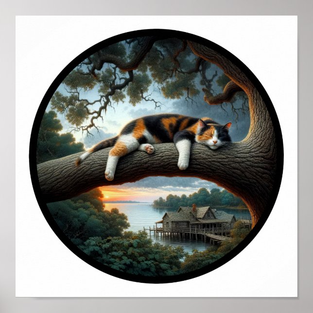 Poster Image 3D circulaire d'un beau chat Calico (Devant)