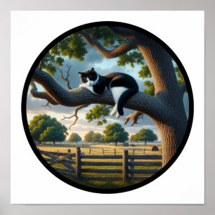 Poster Image 3D circulaire d'un beau chat Tuxedo