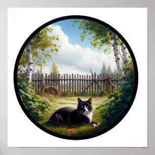 Poster Image 3D circulaire d'un beau chat Tuxedo