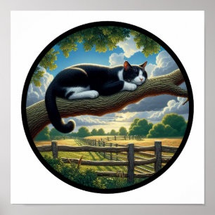 Poster Image 3D circulaire d'un beau chat Tuxedo
