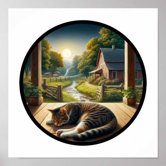 Poster Image 3D circulaire d'un chat domestique à air cou (Devant)