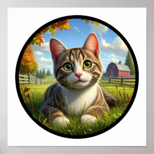 Poster Image 3D circulaire d'un chat domestique à air cou