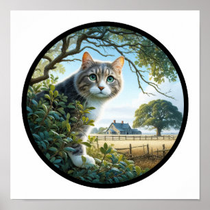 Poster Image 3D circulaire d'un chat domestique à cheveux