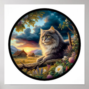 Poster Image 3D circulaire d'un chat Longhair domestique