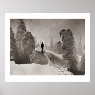 Poster Image de ski vintage, Trail à travers la forêt